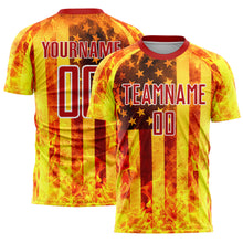 Load image into Gallery viewer, Custom Light Yellow Red-White American Flag Flame Sublimation Soccer Uniform Jersey