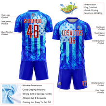 Load image into Gallery viewer, Custom Thunder Blue Red-White American Flag Flame Sublimation Soccer Uniform Jersey