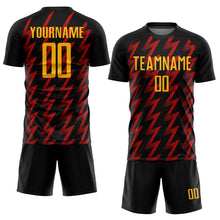 Load image into Gallery viewer, Custom Black Gold-Red Zigzag Shape Sublimation Soccer Uniform Jersey