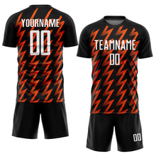 Load image into Gallery viewer, Custom Black White-Orange Zigzag Shape Sublimation Soccer Uniform Jersey