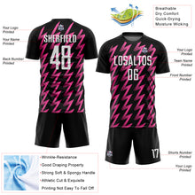 Load image into Gallery viewer, Custom Black White-Pink Zigzag Shape Sublimation Soccer Uniform Jersey
