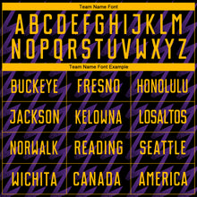 Load image into Gallery viewer, Custom Black Gold-Purple Zigzag Shape Sublimation Soccer Uniform Jersey