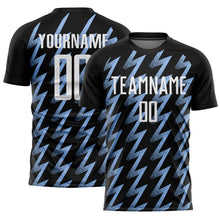 Load image into Gallery viewer, Custom Black White-Light Blue Zigzag Shape Sublimation Soccer Uniform Jersey