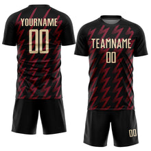 Load image into Gallery viewer, Custom Black Cream-Crimson Zigzag Shape Sublimation Soccer Uniform Jersey