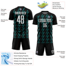 Load image into Gallery viewer, Custom Black White-Teal Zigzag Shape Sublimation Soccer Uniform Jersey