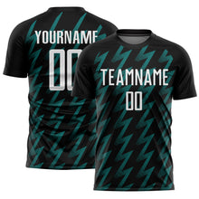 Load image into Gallery viewer, Custom Black White-Teal Zigzag Shape Sublimation Soccer Uniform Jersey
