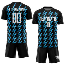 Load image into Gallery viewer, Custom Black White-Sky Blue Zigzag Shape Sublimation Soccer Uniform Jersey