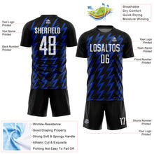 Load image into Gallery viewer, Custom Black White-Thunder Blue Zigzag Shape Sublimation Soccer Uniform Jersey