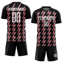 Load image into Gallery viewer, Custom Black White-Medium Pink Zigzag Shape Sublimation Soccer Uniform Jersey