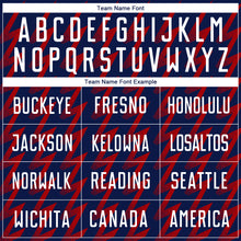 Load image into Gallery viewer, Custom Navy White-Red Zigzag Shape Sublimation Soccer Uniform Jersey