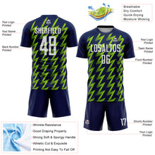 Load image into Gallery viewer, Custom Navy White-Neon Green Zigzag Shape Sublimation Soccer Uniform Jersey
