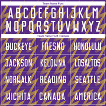 Load image into Gallery viewer, Custom Purple White-Old Gold Zigzag Shape Sublimation Soccer Uniform Jersey