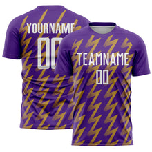 Load image into Gallery viewer, Custom Purple White-Old Gold Zigzag Shape Sublimation Soccer Uniform Jersey