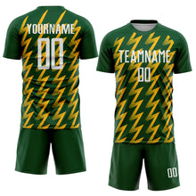 Load image into Gallery viewer, Custom Green White-Gold Zigzag Shape Sublimation Soccer Uniform Jersey