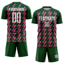 Load image into Gallery viewer, Custom Green White-Pink Zigzag Shape Sublimation Soccer Uniform Jersey