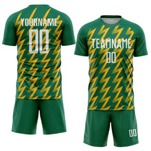 Load image into Gallery viewer, Custom Kelly Green White-Gold Zigzag Shape Sublimation Soccer Uniform Jersey