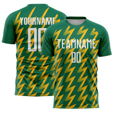 Load image into Gallery viewer, Custom Kelly Green White-Gold Zigzag Shape Sublimation Soccer Uniform Jersey
