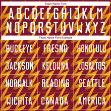 Load image into Gallery viewer, Custom Crimson White-Gold Zigzag Shape Sublimation Soccer Uniform Jersey