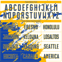 Load image into Gallery viewer, Custom White Thunder Blue-Gold Abstract Fragment Art Splash Sublimation Soccer Uniform Jersey