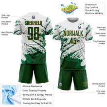Load image into Gallery viewer, Custom White Green Kelly Green-Gold Abstract Fragment Art Splash Sublimation Soccer Uniform Jersey