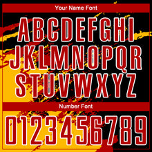 Load image into Gallery viewer, Custom Black Red-Gold Abstract Fragment Art Splash Sublimation Soccer Uniform Jersey