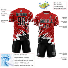 Load image into Gallery viewer, Custom Red Black-White Abstract Fragment Art Splash Sublimation Soccer Uniform Jersey