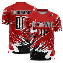 Load image into Gallery viewer, Custom Red Black-White Abstract Fragment Art Splash Sublimation Soccer Uniform Jersey