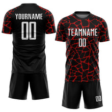 Load image into Gallery viewer, Custom Black White-Red Abstract Network Splash Sublimation Soccer Uniform Jersey