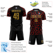 Load image into Gallery viewer, Custom Black Old Gold-Red Abstract Network Splash Sublimation Soccer Uniform Jersey