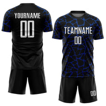 Load image into Gallery viewer, Custom Black White-Royal Abstract Network Splash Sublimation Soccer Uniform Jersey