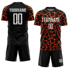 Load image into Gallery viewer, Custom Black White-Orange Abstract Network Splash Sublimation Soccer Uniform Jersey