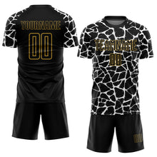 Load image into Gallery viewer, Custom Black White-Old Gold Abstract Network Splash Sublimation Soccer Uniform Jersey