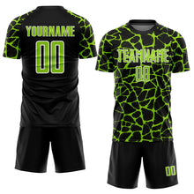 Load image into Gallery viewer, Custom Black Neon Green-White Abstract Network Splash Sublimation Soccer Uniform Jersey