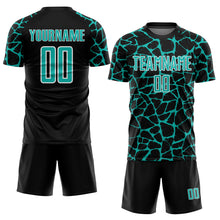Load image into Gallery viewer, Custom Black Aqua-White Abstract Network Splash Sublimation Soccer Uniform Jersey