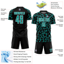 Load image into Gallery viewer, Custom Black Aqua-White Abstract Network Splash Sublimation Soccer Uniform Jersey