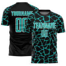 Load image into Gallery viewer, Custom Black Aqua-White Abstract Network Splash Sublimation Soccer Uniform Jersey