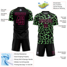 Load image into Gallery viewer, Custom Black Pea Green-Hot Pink Abstract Network Splash Sublimation Soccer Uniform Jersey