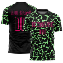 Load image into Gallery viewer, Custom Black Pea Green-Hot Pink Abstract Network Splash Sublimation Soccer Uniform Jersey