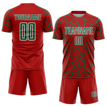 Load image into Gallery viewer, Custom Red Kelly Green-White Abstract Network Splash Sublimation Soccer Uniform Jersey