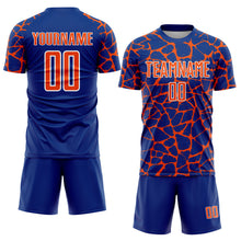 Load image into Gallery viewer, Custom Royal Orange-White Abstract Network Splash Sublimation Soccer Uniform Jersey