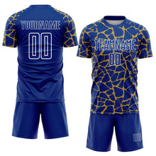 Load image into Gallery viewer, Custom Royal Old Gold-White Abstract Network Splash Sublimation Soccer Uniform Jersey