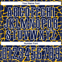 Load image into Gallery viewer, Custom Navy Gold-White Abstract Network Splash Sublimation Soccer Uniform Jersey