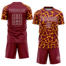 Load image into Gallery viewer, Custom Crimson Gold-White Abstract Network Splash Sublimation Soccer Uniform Jersey