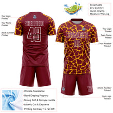 Load image into Gallery viewer, Custom Crimson Gold-White Abstract Network Splash Sublimation Soccer Uniform Jersey
