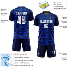 Load image into Gallery viewer, Custom Navy White-Thunder Blue Line Sublimation Soccer Uniform Jersey