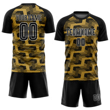 Load image into Gallery viewer, Custom Black Old Gold-White Line Sublimation Soccer Uniform Jersey