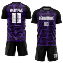 Load image into Gallery viewer, Custom Black White-Purple Line Sublimation Soccer Uniform Jersey