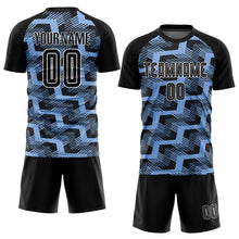 Load image into Gallery viewer, Custom Black Light Blue-White Line Sublimation Soccer Uniform Jersey