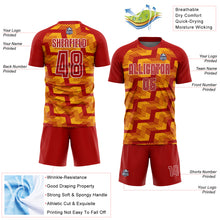 Load image into Gallery viewer, Custom Red Gold-White Line Sublimation Soccer Uniform Jersey