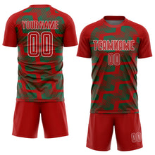 Load image into Gallery viewer, Custom Red Kelly Green-White Line Sublimation Soccer Uniform Jersey